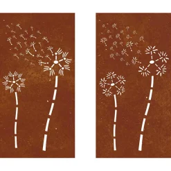 vidaXL Wanddecoratie tuin 2 st bloemenontwerp 105x55 cm cortenstaal