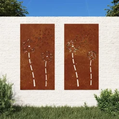 vidaXL Wanddecoratie tuin 2 st bloemenontwerp 105x55 cm cortenstaal