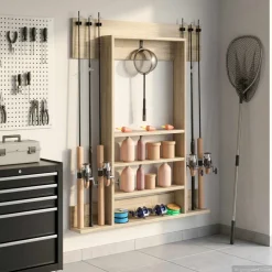 vidaXL Wandgemonteerde hengelhouder Bewerkt hout 93 x 12 x 103 cm