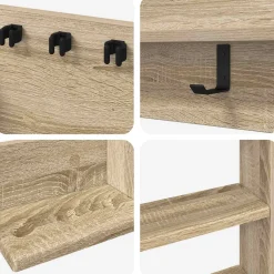 vidaXL Wandgemonteerde hengelhouder Bewerkt hout 93 x 12 x 103 cm