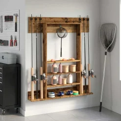 vidaXL Wandgemonteerde hengelhouder Bewerkt hout 93 x 12 x 103 cm