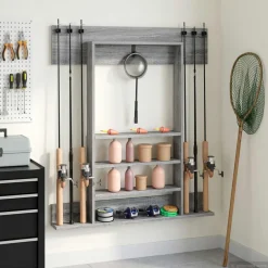 vidaXL Wandgemonteerde hengelhouder Bewerkt hout 93 x 12 x 103 cm