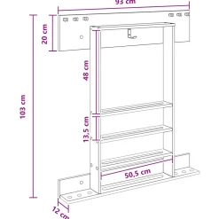 vidaXL Wandgemonteerde hengelhouder Bewerkt hout 93 x 12 x 103 cm