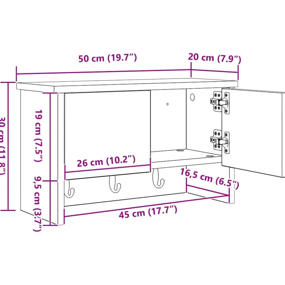 vidaXL Wandgemonteerde kapstok Muurmontage Oudhout 50 x 20 x 30 cm