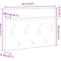 vidaXL Wandgemonteerde kapstok Muurmontage Wit 60 x 40 x 12 cm