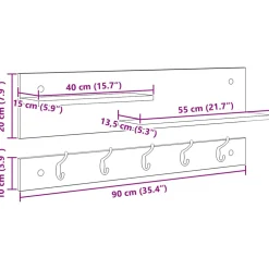 vidaXL Wandgemonteerde kapstok Muurmontage Beton Grijs 90 x 15 x 36 cm