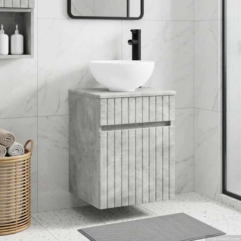 vidaXL Wandgemonteerde wastafelmeubel Betongrijs 39 x 35 x 63 cm