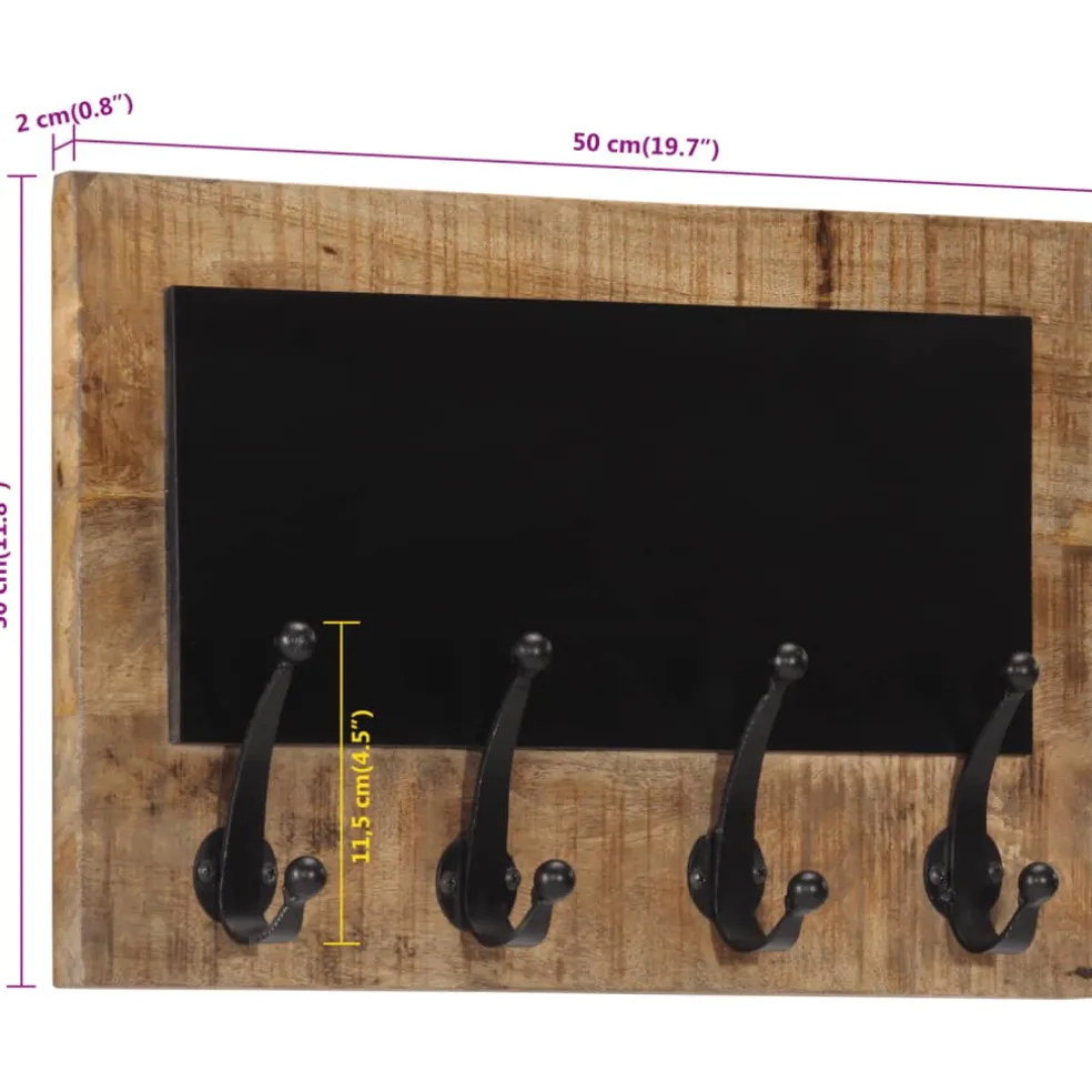 vidaXL Wandkapstokken 2 st met 4 haken massief mangohout