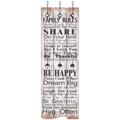 vidaXL Wandkapstok met 6 haken FAMILY RULES 120x40 cm