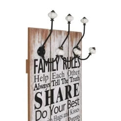 vidaXL Wandkapstok met 6 haken FAMILY RULES 120x40 cm