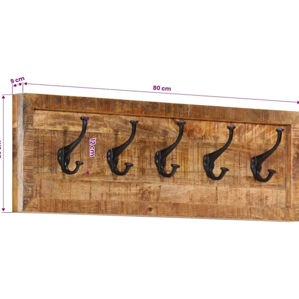 vidaXL Wandkapstok met 5 haken massief mangohout