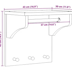 vidaXL Wandkapstok SANDNES wit 43x30x42 cm massief grenenhout