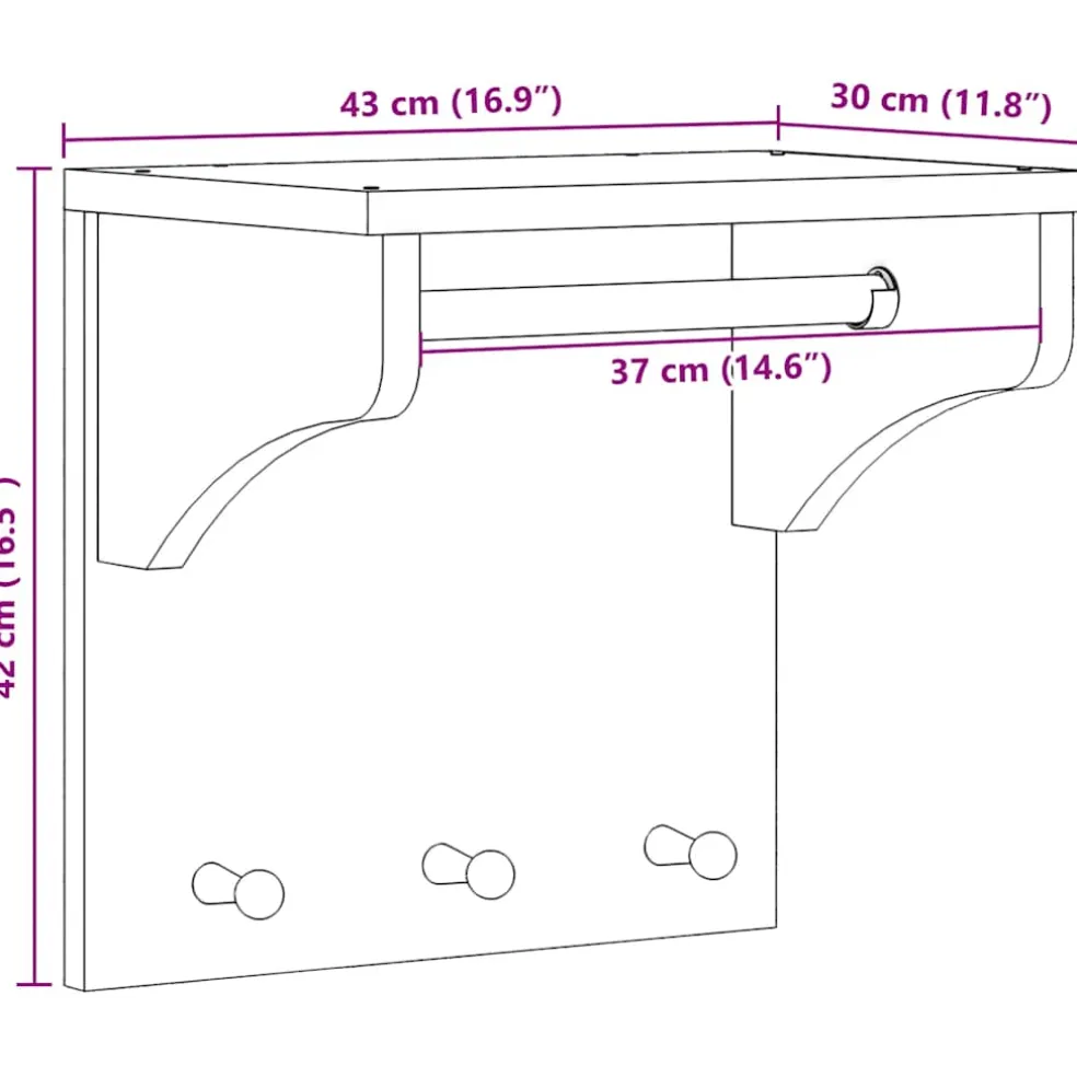 vidaXL Wandkapstok SANDNES wit 43x30x42 cm massief grenenhout