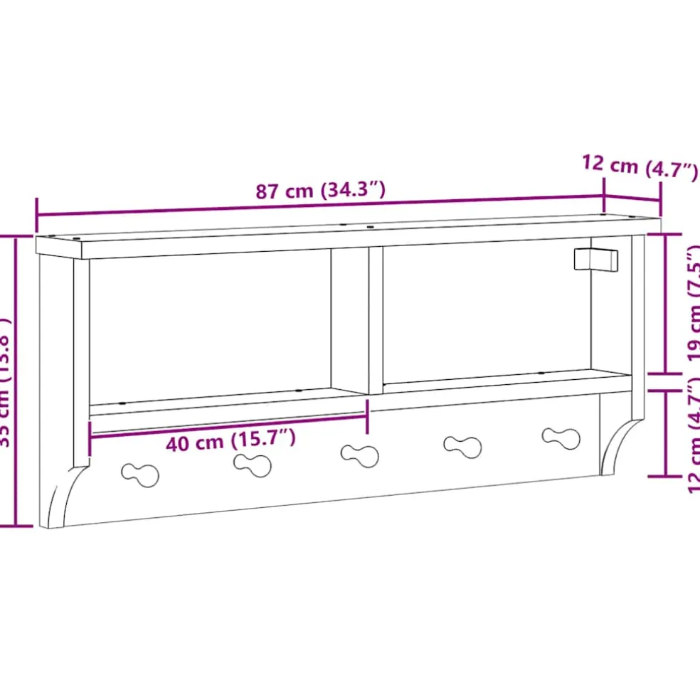 vidaXL Wandkapstok SANDNES 87x12x35 cm massief grenenhout