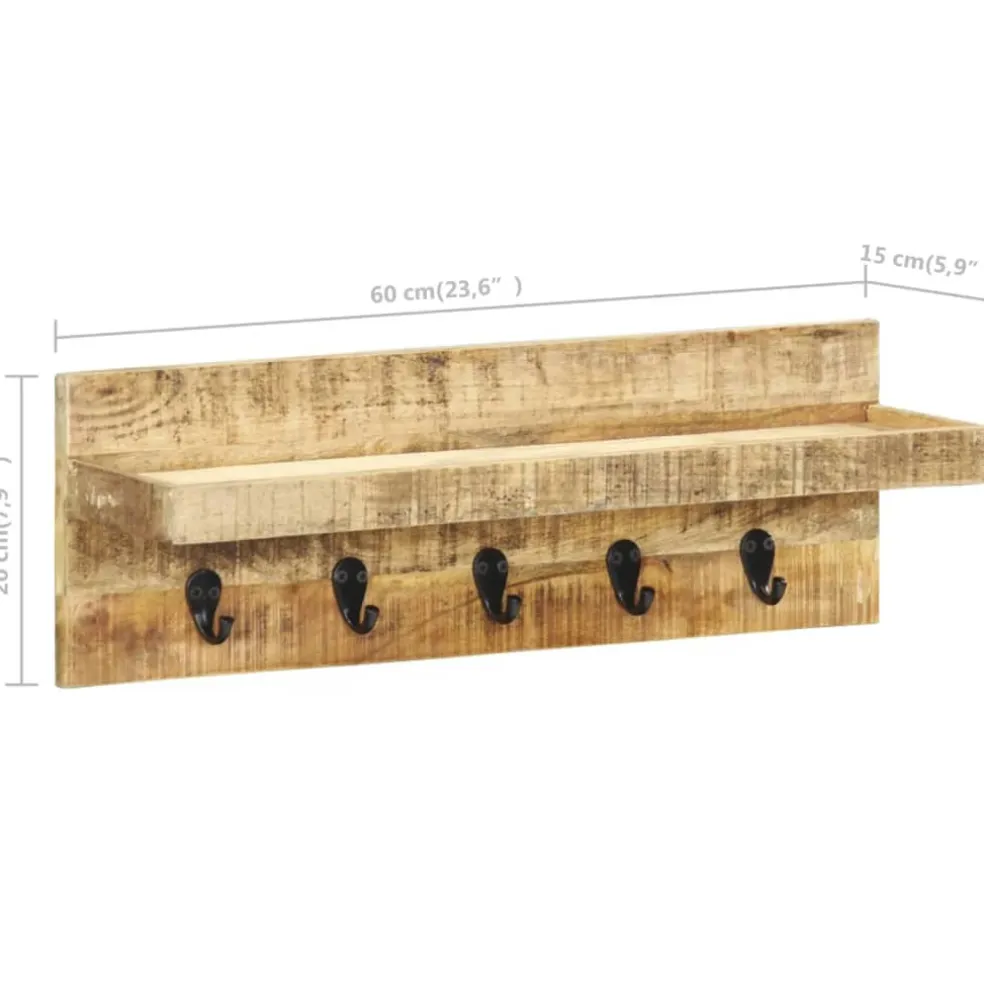 vidaXL Wandkapstok 60x15x20 cm massief ruw mangohout
