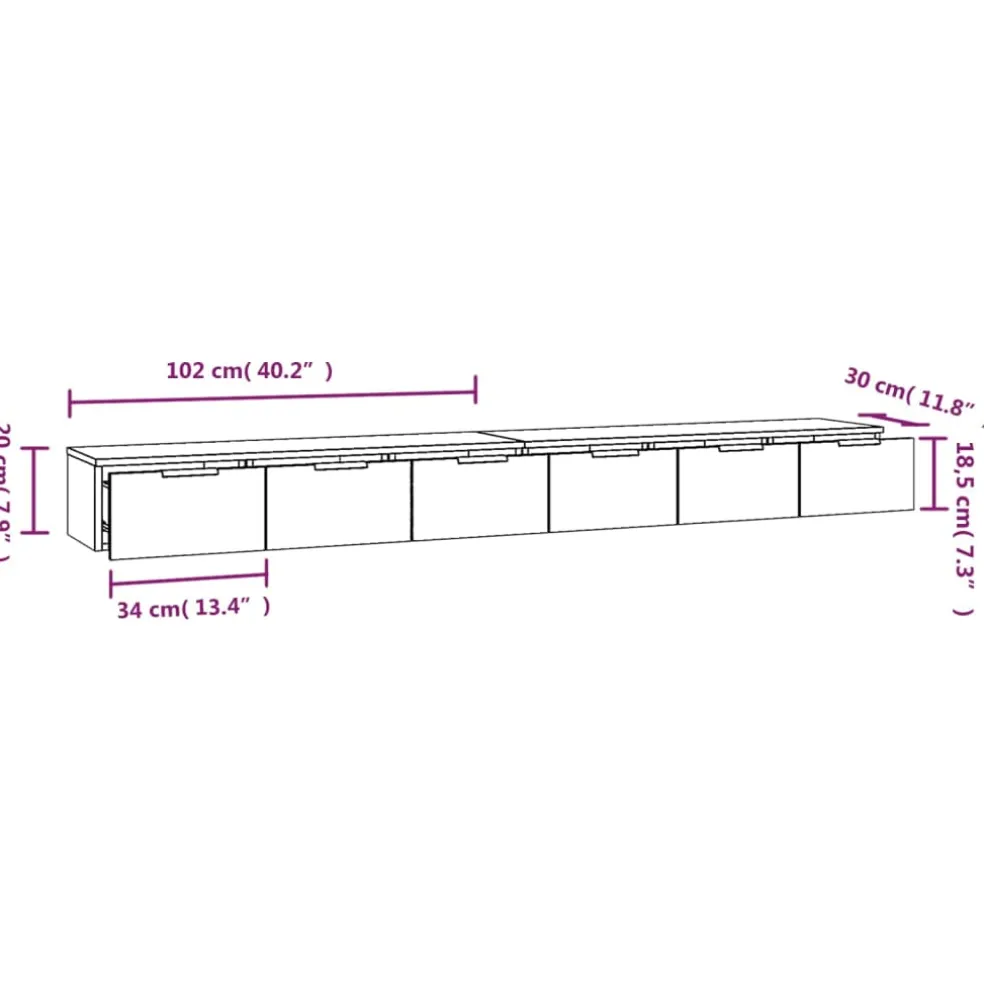 vidaXL Wandkasten 2 st 102x30x20 bewerkt hout gerookt eikenkleurig