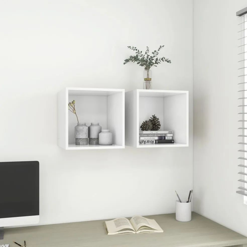 vidaXL Wandkasten 2 st 37x37x37 cm bewerkt hout wit