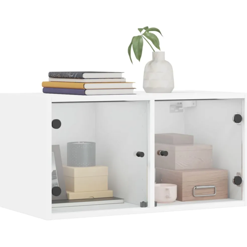 vidaXL Wandkast met glazen deuren 68,5x37x35 cm wit