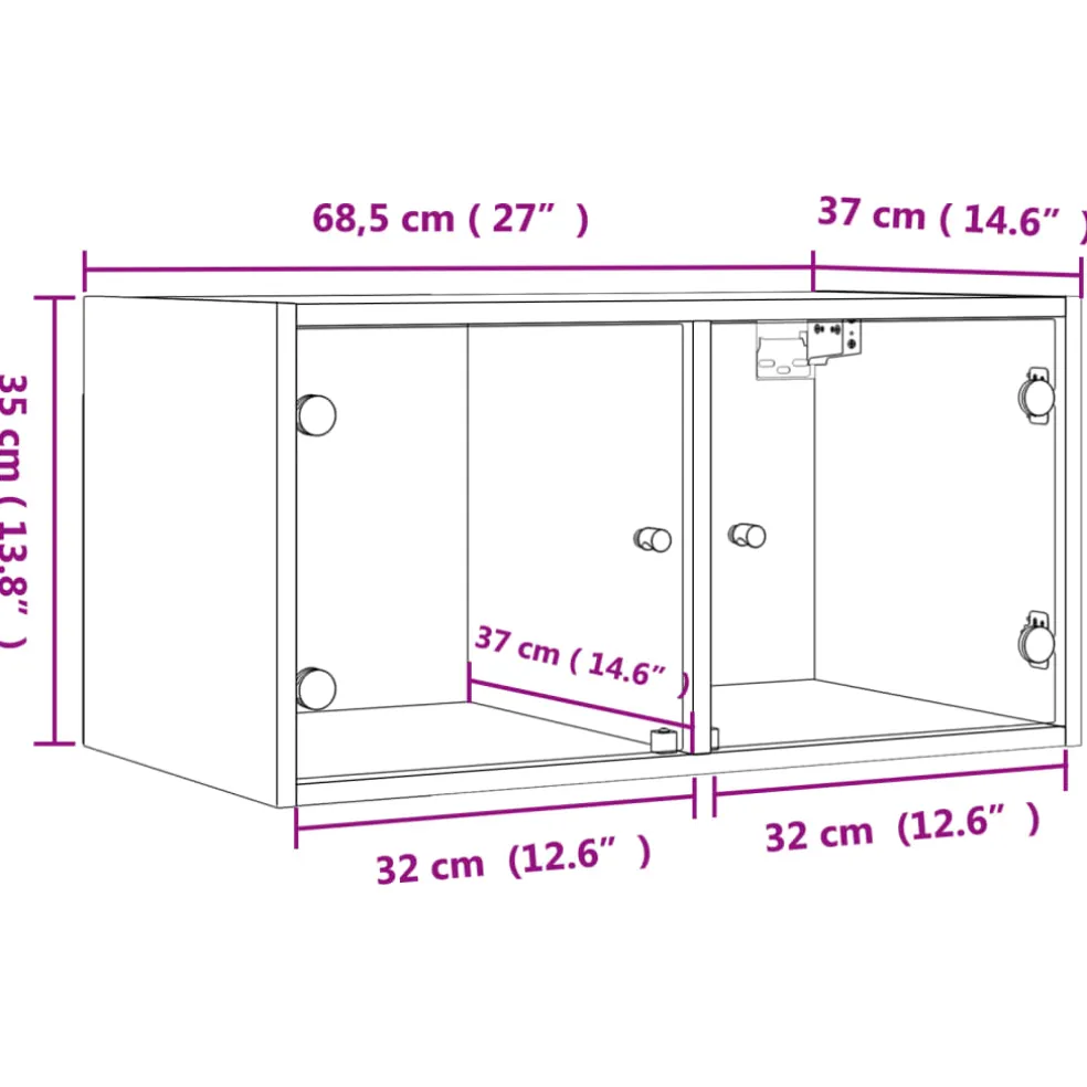 vidaXL Wandkast met glazen deuren 68,5x37x35 cm wit