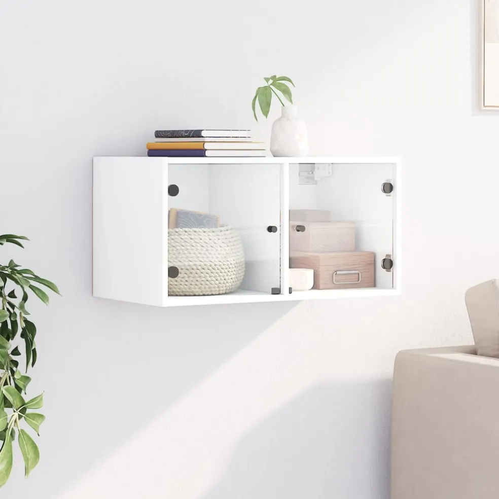 vidaXL Wandkast met glazen deuren 68,5x37x35 cm wit