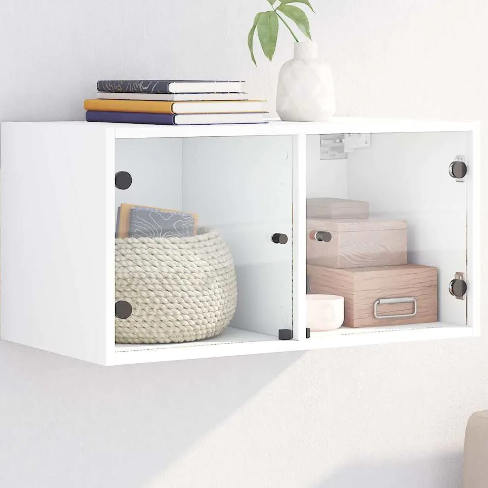 vidaXL Wandkast met glazen deuren 68,5x37x35 cm wit