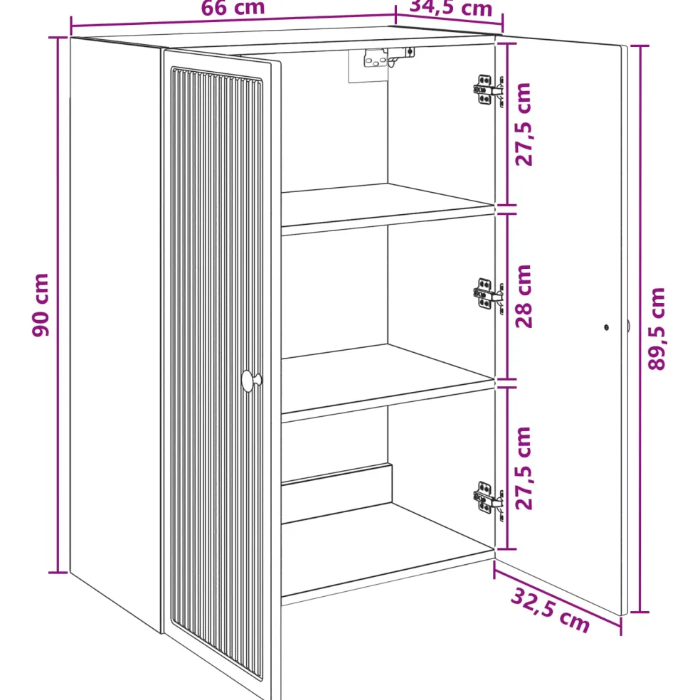 vidaXL Wandkast Wit 66 x 34,5 x 90 cm Bewerkt hout