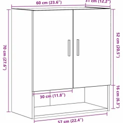 vidaXL Wandkast 60 x 31 x 70 cm Bewerkt hout Zwart Eiken