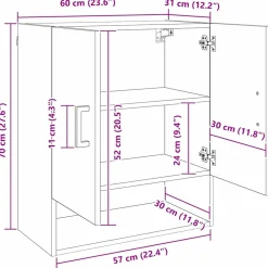 vidaXL Wandkast 60 x 31 x 70 cm Bewerkt hout artisanaal eikenkleurig