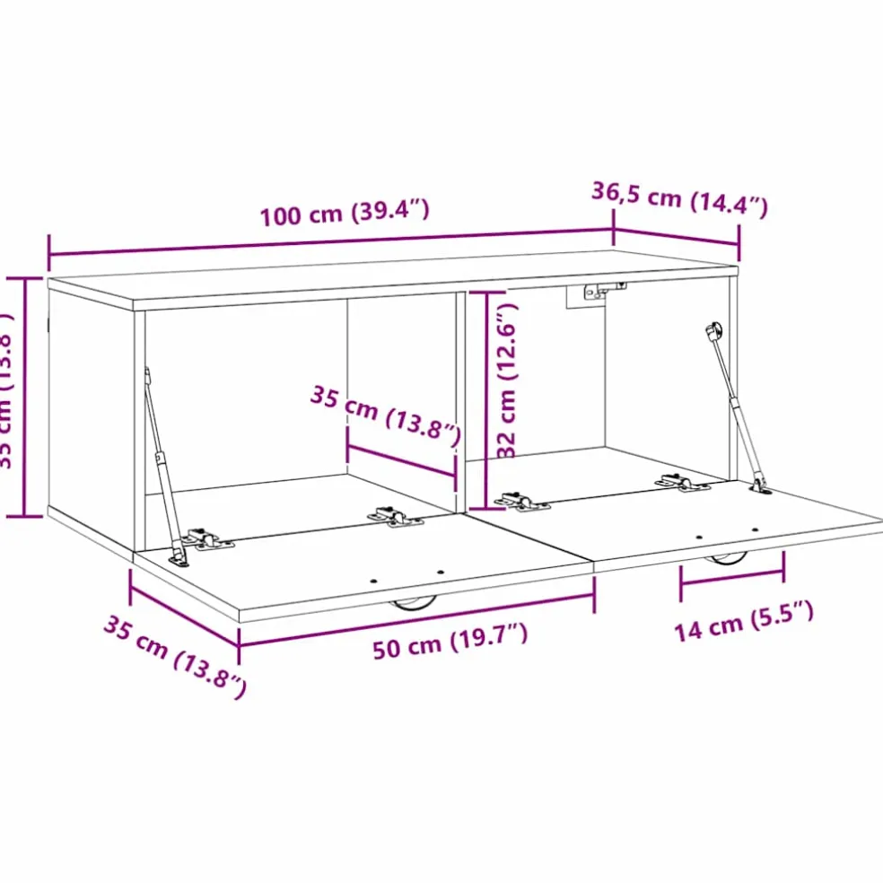 vidaXL Wandkast 100 x 36,5 x 35 cm Bewerkt hout Oudhout