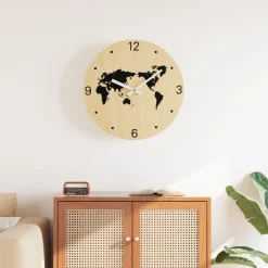 vidaXL Wandklok Ø30 cm bewerkt hout geel en zwart