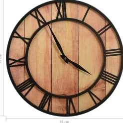 vidaXL Wandklok 39 cm MDF en ijzer bruin en zwart
