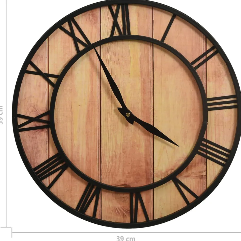 vidaXL Wandklok 39 cm MDF en ijzer bruin en zwart