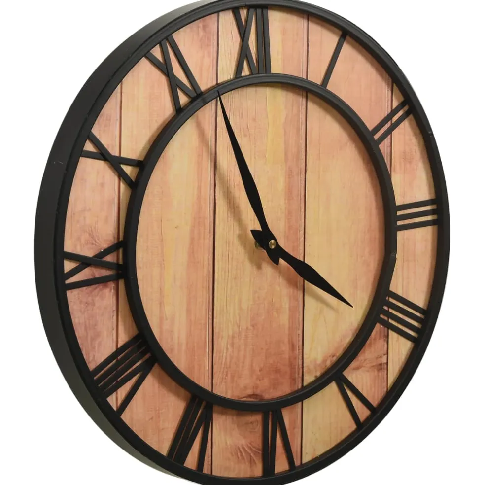 vidaXL Wandklok 39 cm MDF en ijzer bruin en zwart
