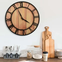 vidaXL Wandklok 39 cm MDF en ijzer bruin en zwart