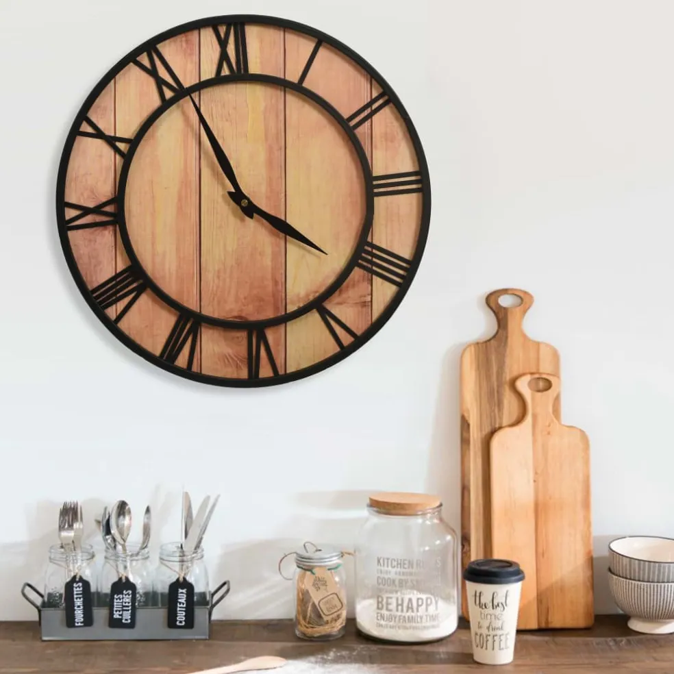 vidaXL Wandklok 39 cm MDF en ijzer bruin en zwart