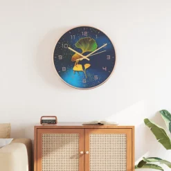 vidaXL Wandklok Ø29,5 cm polystyreen en glas goudkleurig en blauw