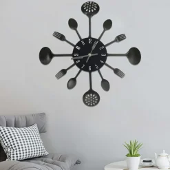 vidaXL Wandklok lepel-en-vork 40 cm aluminium zwart