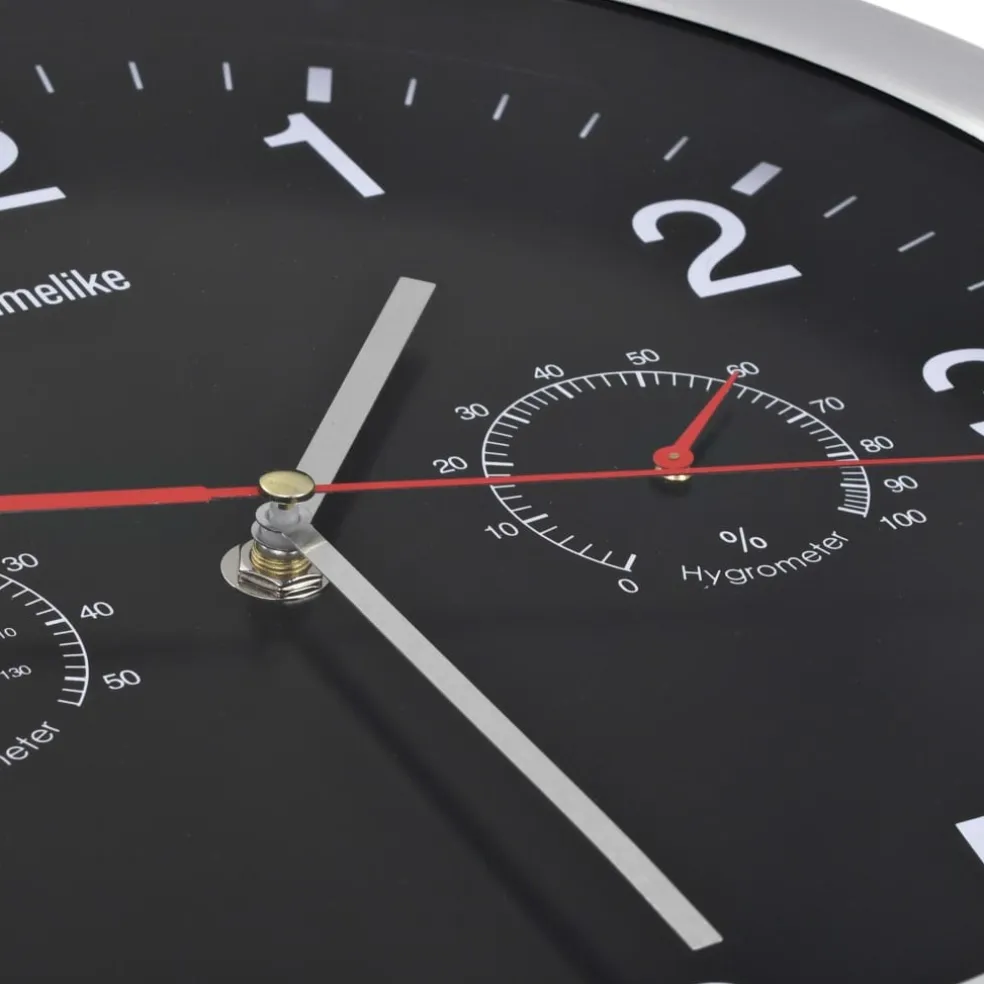 vidaXL Wandklok met quartz-mechanisme hygrometer thermometer 30 cm zwart