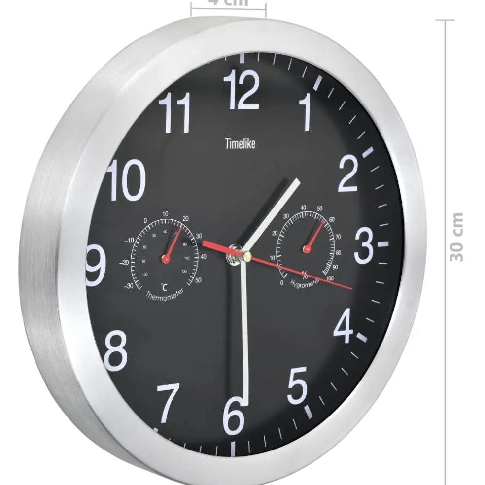 vidaXL Wandklok met quartz-mechanisme hygrometer thermometer 30 cm zwart