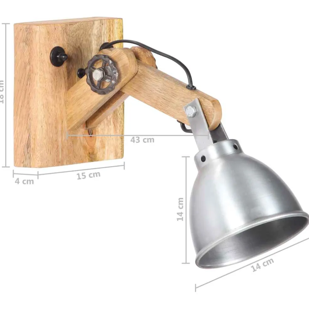 vidaXL Wandlamp E27 massief mangohout en ijzer zilverkleurig