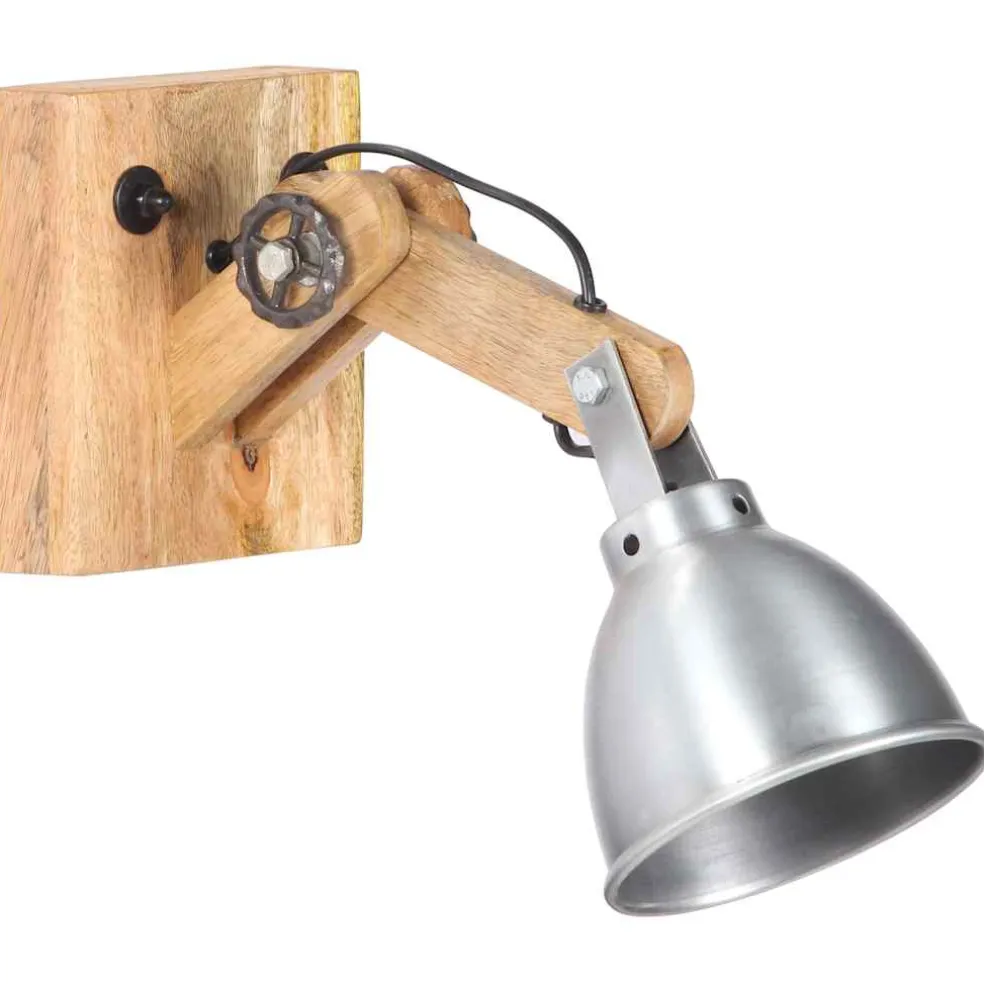 vidaXL Wandlamp E27 massief mangohout en ijzer zilverkleurig