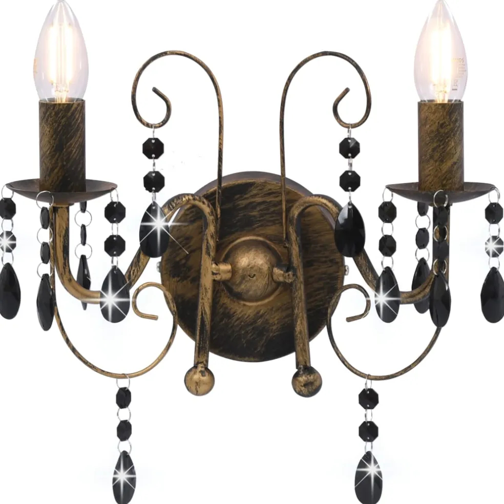 vidaXL Wandlamp met kralen 2xE14 antiekzwart