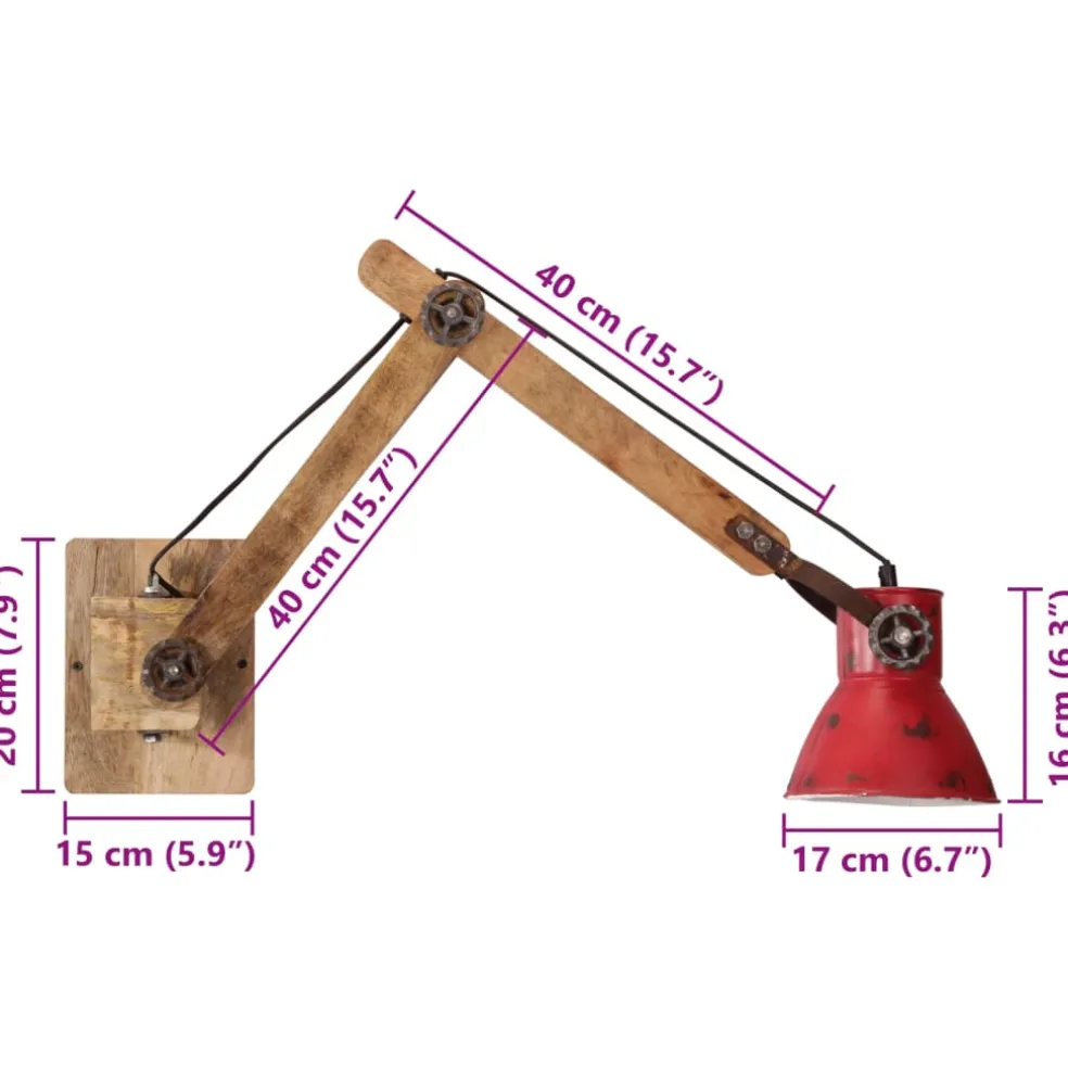 vidaXL Wandlamp 25 W E27 96x15x20 cm verweerd rood