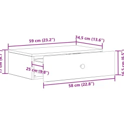 vidaXL Wandmontage Zijtafel 59 x 34,5 x 17 cm Bewerkt hout