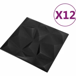 vidaXL Wandpanelen 12 st 50 x 50 cm Diamant Zwart XPS Schuim