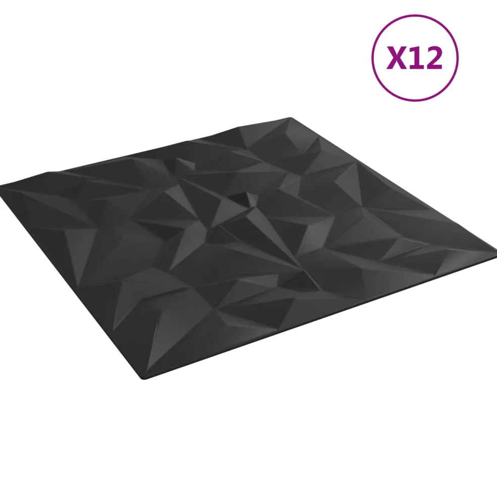 vidaXL Wandpanelen 12 st 50 x 50 cm Zwart XPS Schuim