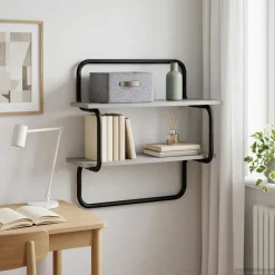vidaXL Wandplank met 2 niveaus Grijs Sonoma 80 x 24,5 x 61 cm