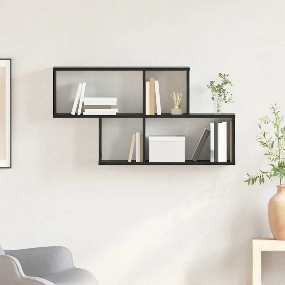vidaXL Wandplank Muurmontage Zwart Bewerkt hout