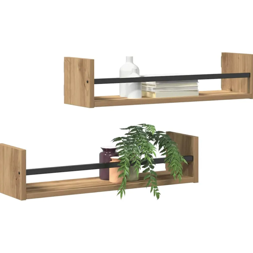 vidaXL Wandplank 2 st Artisan Eiken 60 x 16 x 14 cm