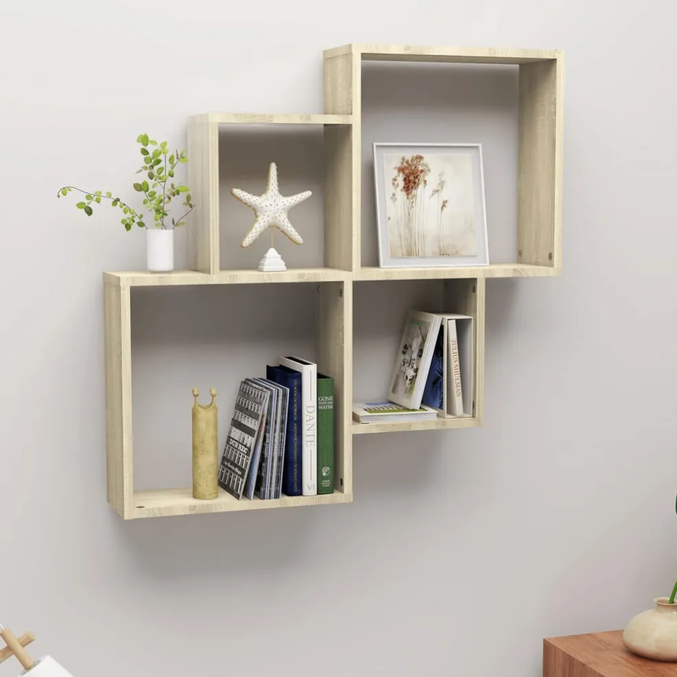 vidaXL Wandschap kubus 80x15x78,5 cm bewerkt hout sonoma eiken